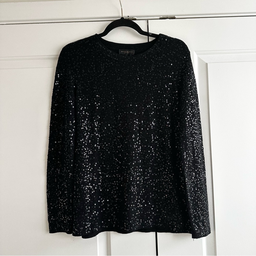 Donna Karan Black Sequin Long Sleeve Top